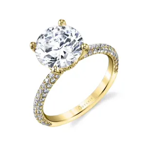 Round Cut 3 Carat Classic Pave Engagement Ring - Jayla 18k Gold Yellow