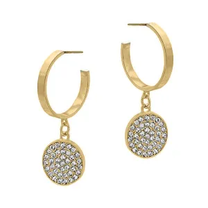 Round Pave Stone, Metal Hoop Dangle Earring