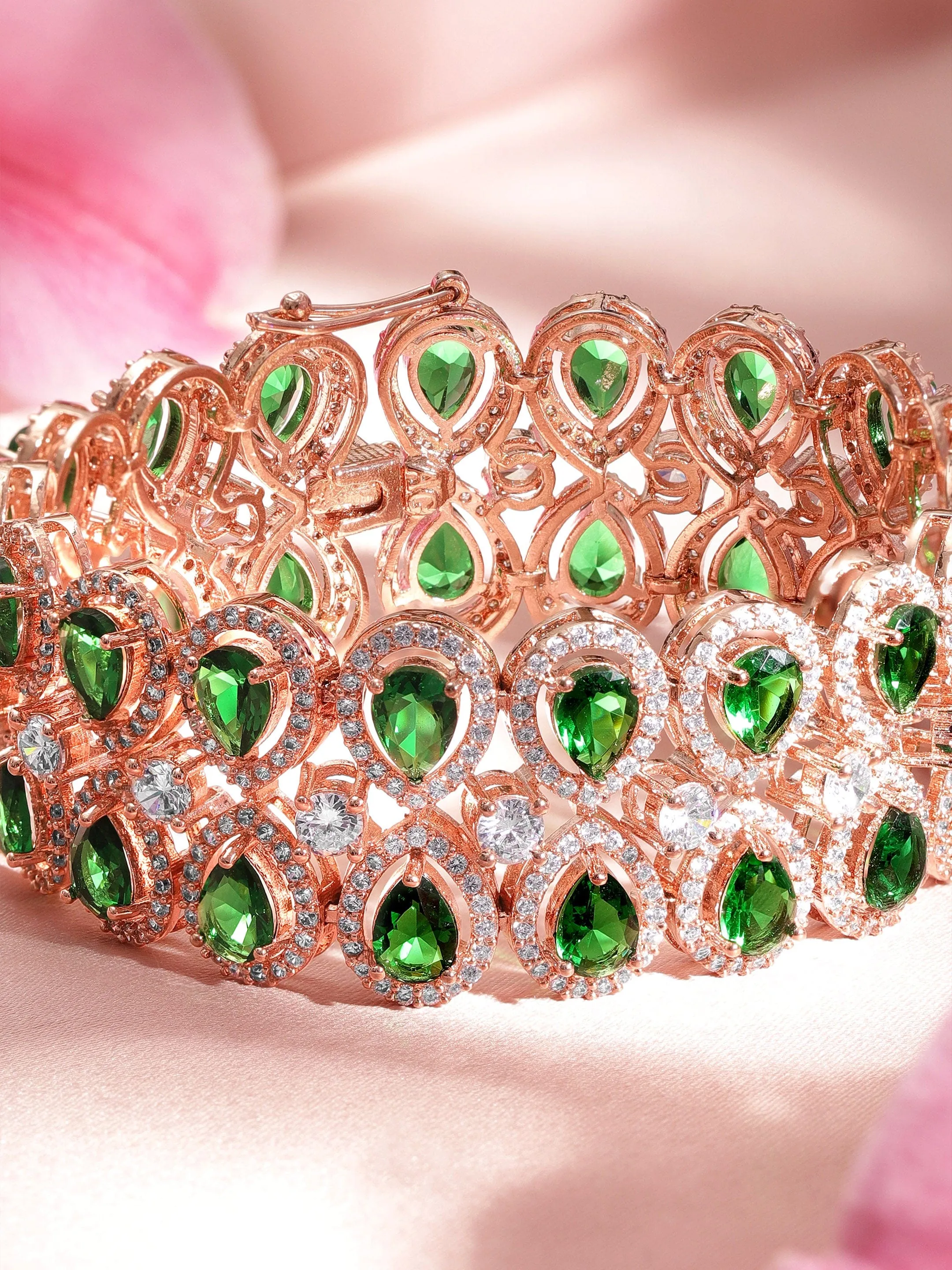 Rubans Brass Emerald Rose Gold-Plated Bangle-Style Bracelet