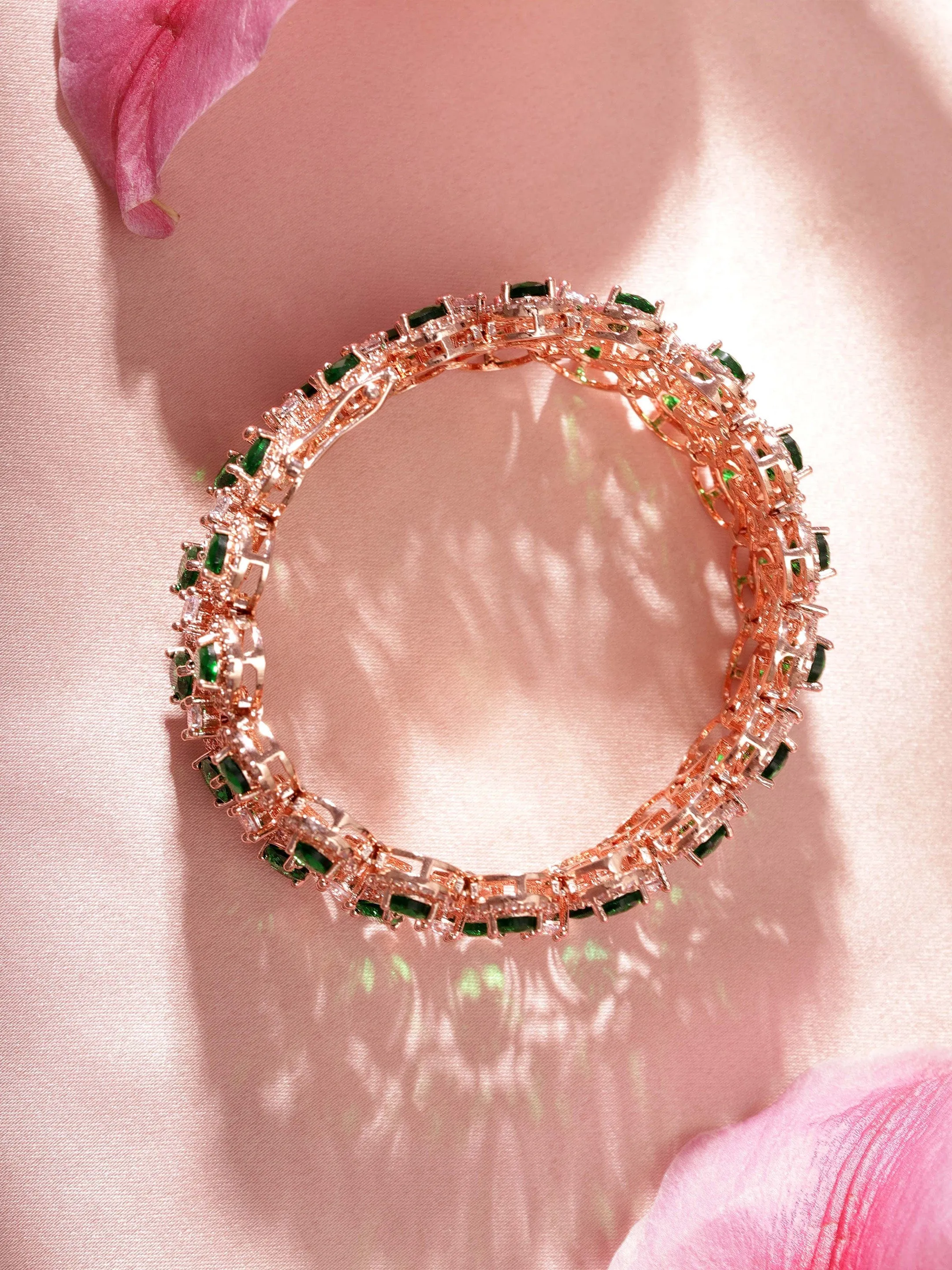 Rubans Brass Emerald Rose Gold-Plated Bangle-Style Bracelet