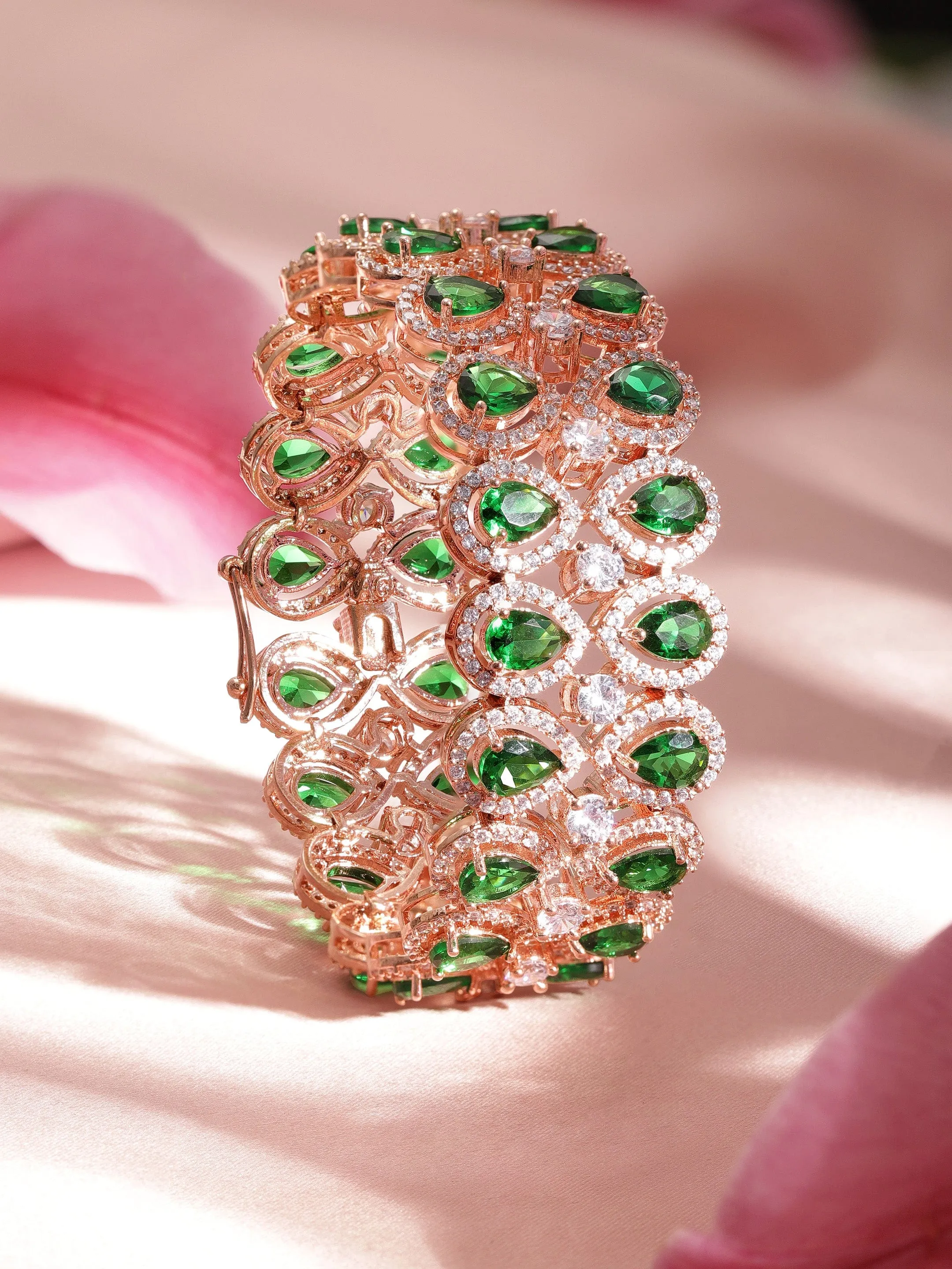 Rubans Brass Emerald Rose Gold-Plated Bangle-Style Bracelet