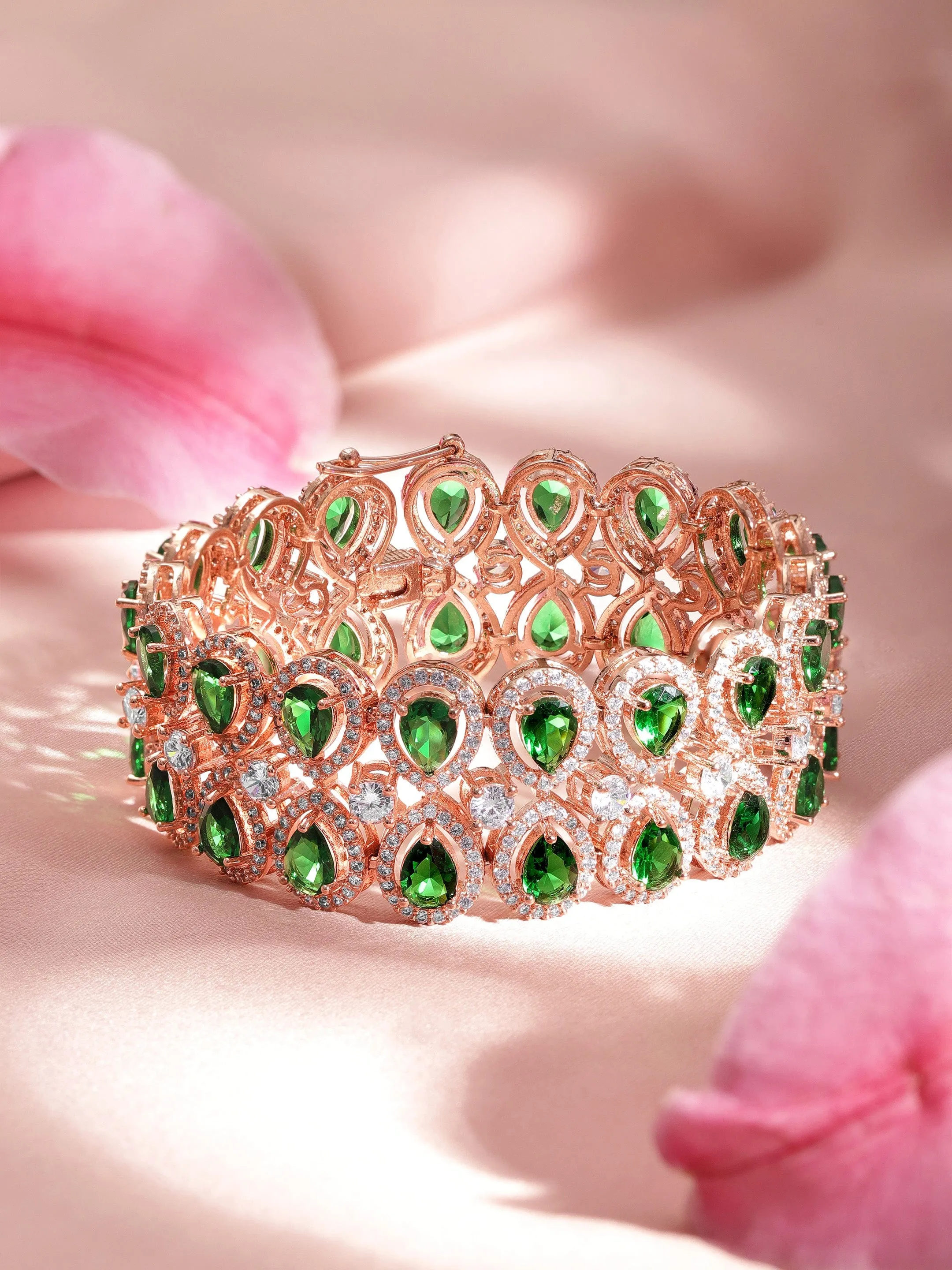 Rubans Brass Emerald Rose Gold-Plated Bangle-Style Bracelet