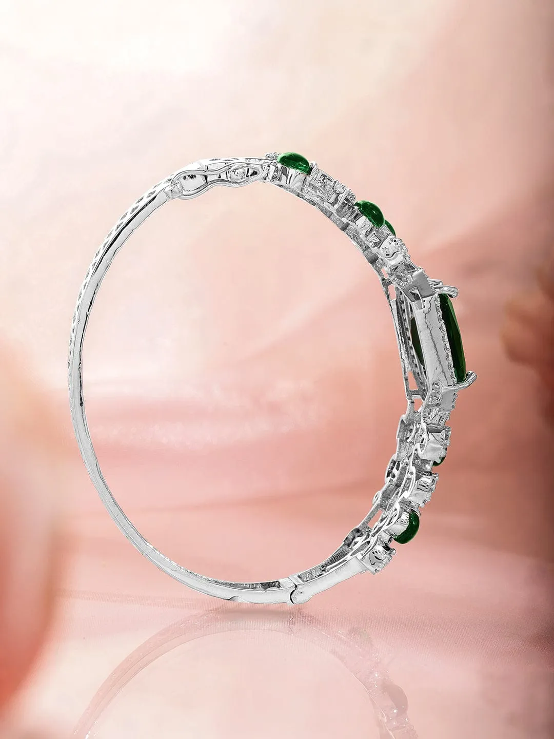 Rubans Rhodium-Plated Emerald Green & Cubic Zirconia Studded Premium Bracelet