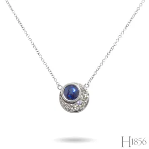 Sapphire and Diamond Crescent Moon Necklace