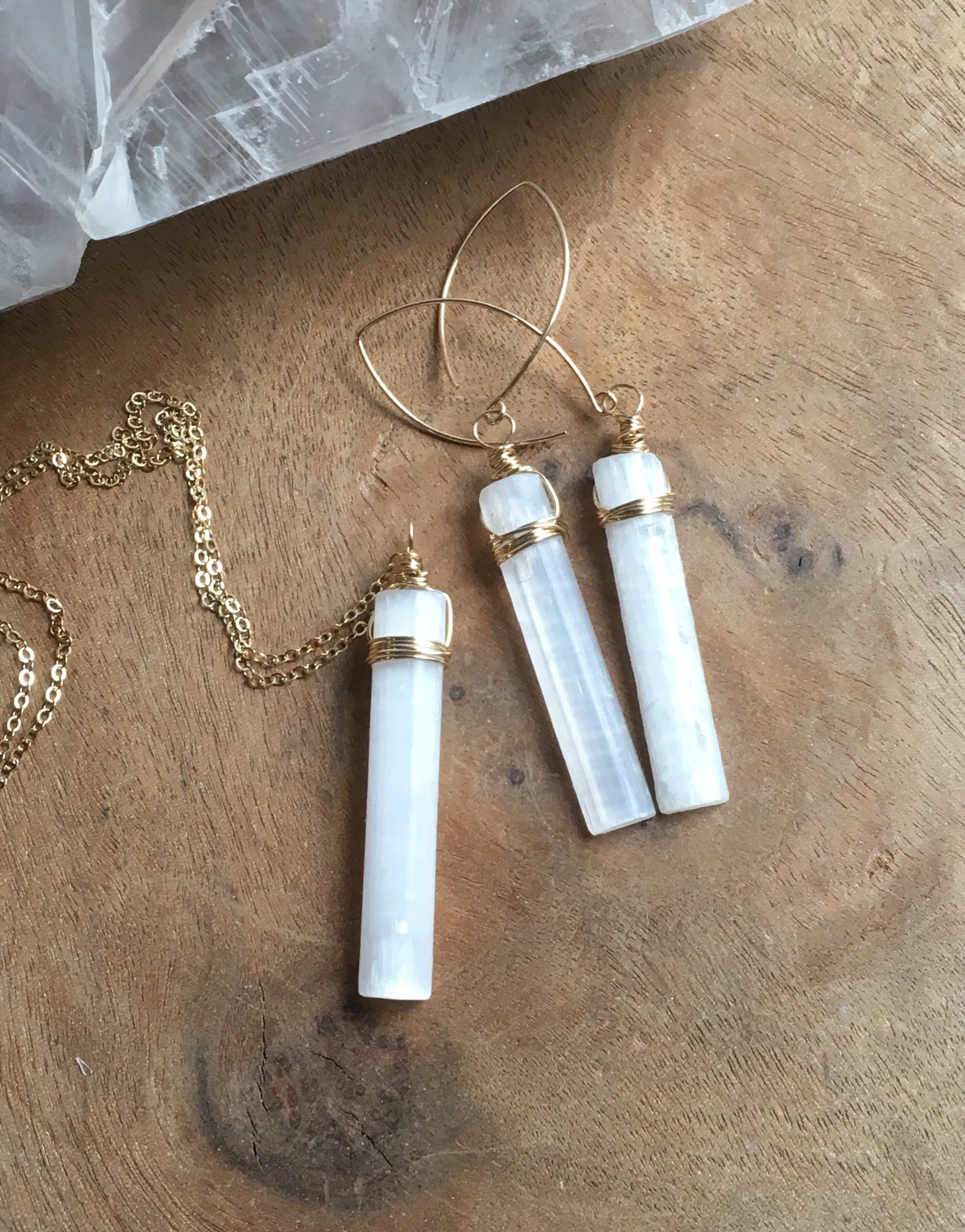 Selenite Necklace Silver or Gold