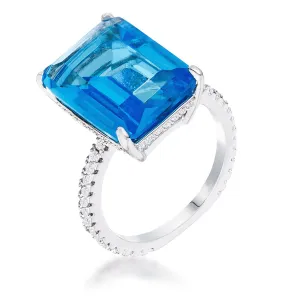 Shea Aqua Blue Emerald Cut Cocktail Ring | 15ct