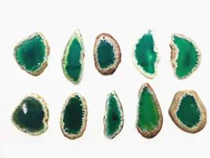 ShinyShaw 10 PCS Polished Agate Light Table Slices,Healing Crystals Geode Stones，Irregular Home Decoration Jewelry Making (Green)