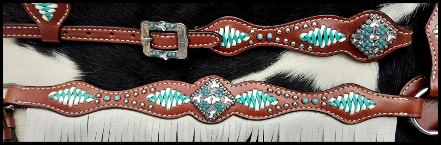 Showman ® Turquoise and White leather laced Tack Set SH14257