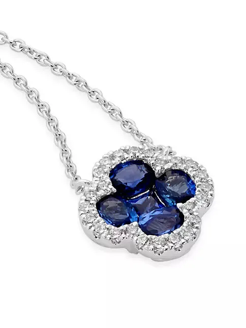 Shy Creation Diamond and Sapphire Clover Necklace