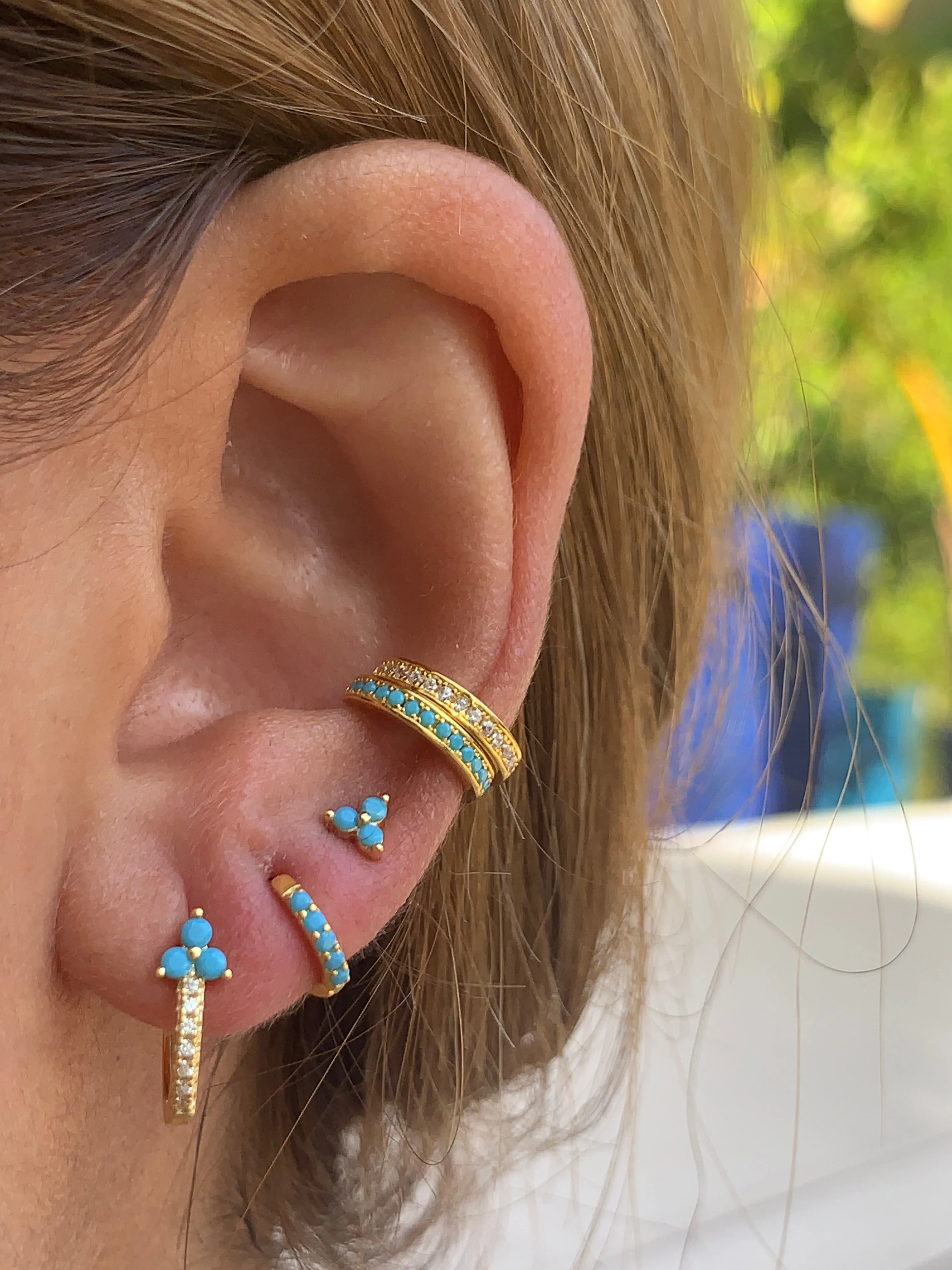 Silver 18k gold plated turquoise flower studs