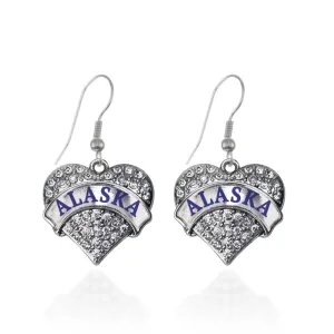 Silver Alaska Pave Heart Charm Dangle Earrings