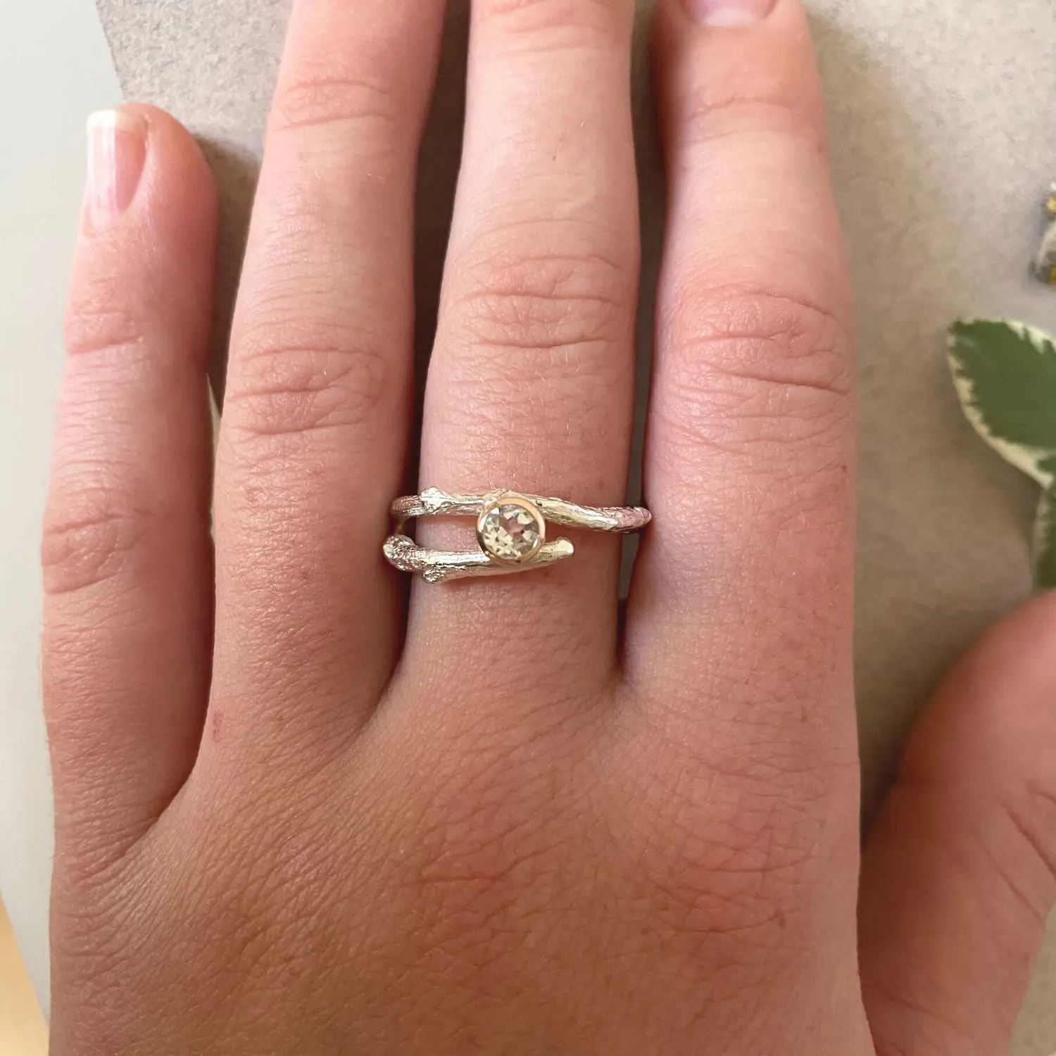 Silver and Rose Gold Woodland Twig Ring