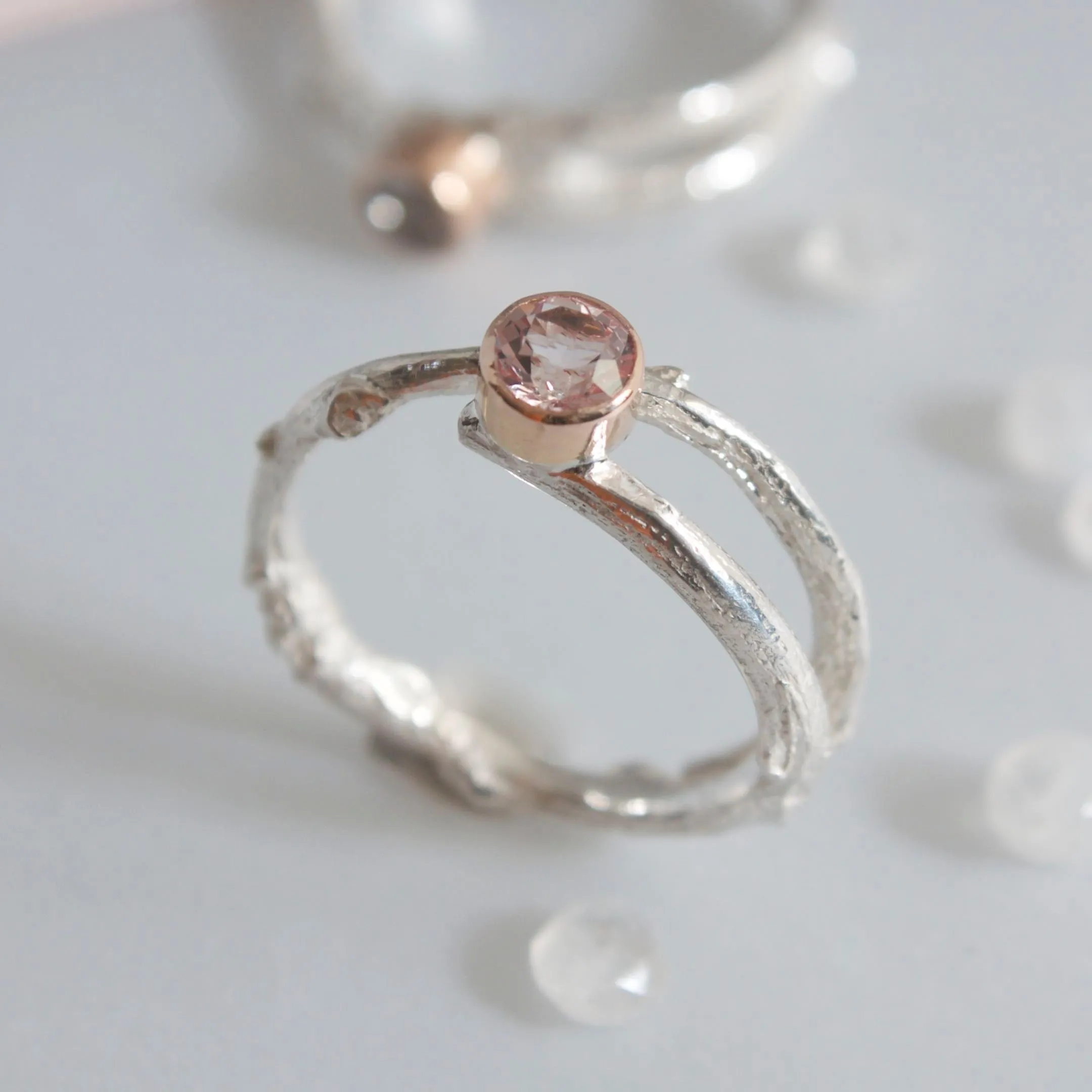 Silver and Rose Gold Woodland Twig Ring