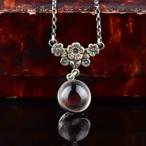 Silver Art Deco Pools of Light Floral Pendant Necklace