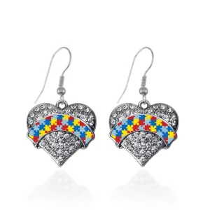 Silver Autism Awareness Pave Heart Charm Dangle Earrings