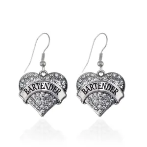 Silver Bartender Pave Heart Charm Dangle Earrings