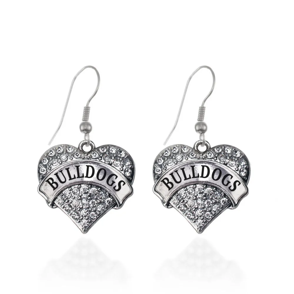 Silver Bulldogs Pave Heart Charm Dangle Earrings