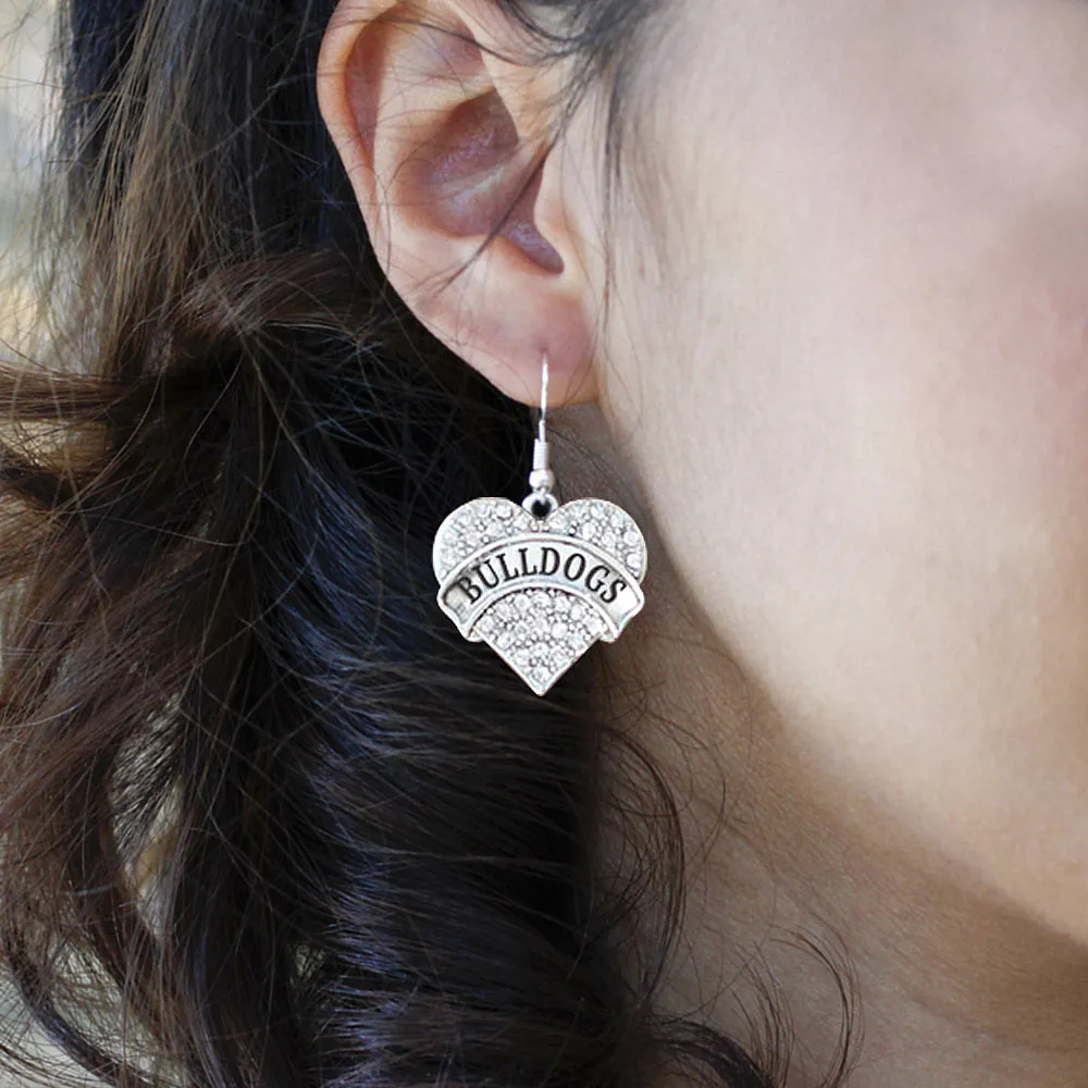 Silver Bulldogs Pave Heart Charm Dangle Earrings