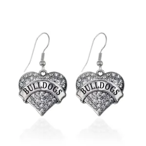 Silver Bulldogs Pave Heart Charm Dangle Earrings