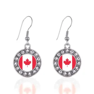 Silver Canadian Flag Circle Charm Dangle Earrings