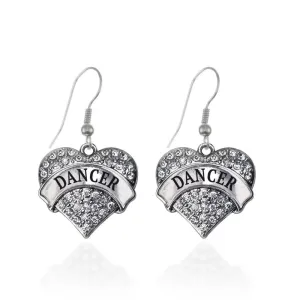 Silver Dancer Pave Heart Charm Dangle Earrings