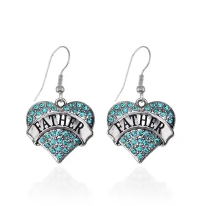 Silver Father Aqua Aqua Pave Heart Charm Dangle Earrings