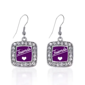 Silver Friends Square Charm Dangle Earrings