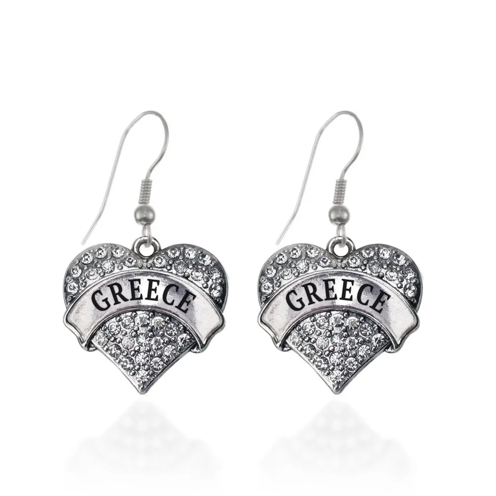 Silver Greece Pave Heart Charm Dangle Earrings