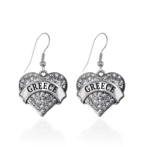 Silver Greece Pave Heart Charm Dangle Earrings