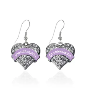 Silver Lavender Granddaughter Pave Heart Charm Dangle Earrings