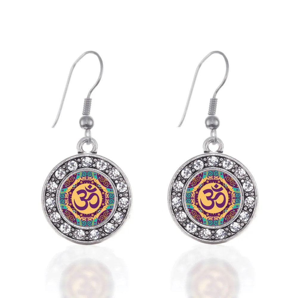 Silver Mandala Ohm Circle Charm Dangle Earrings