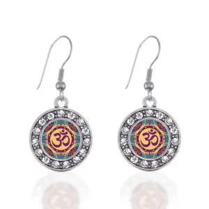 Silver Mandala Ohm Circle Charm Dangle Earrings