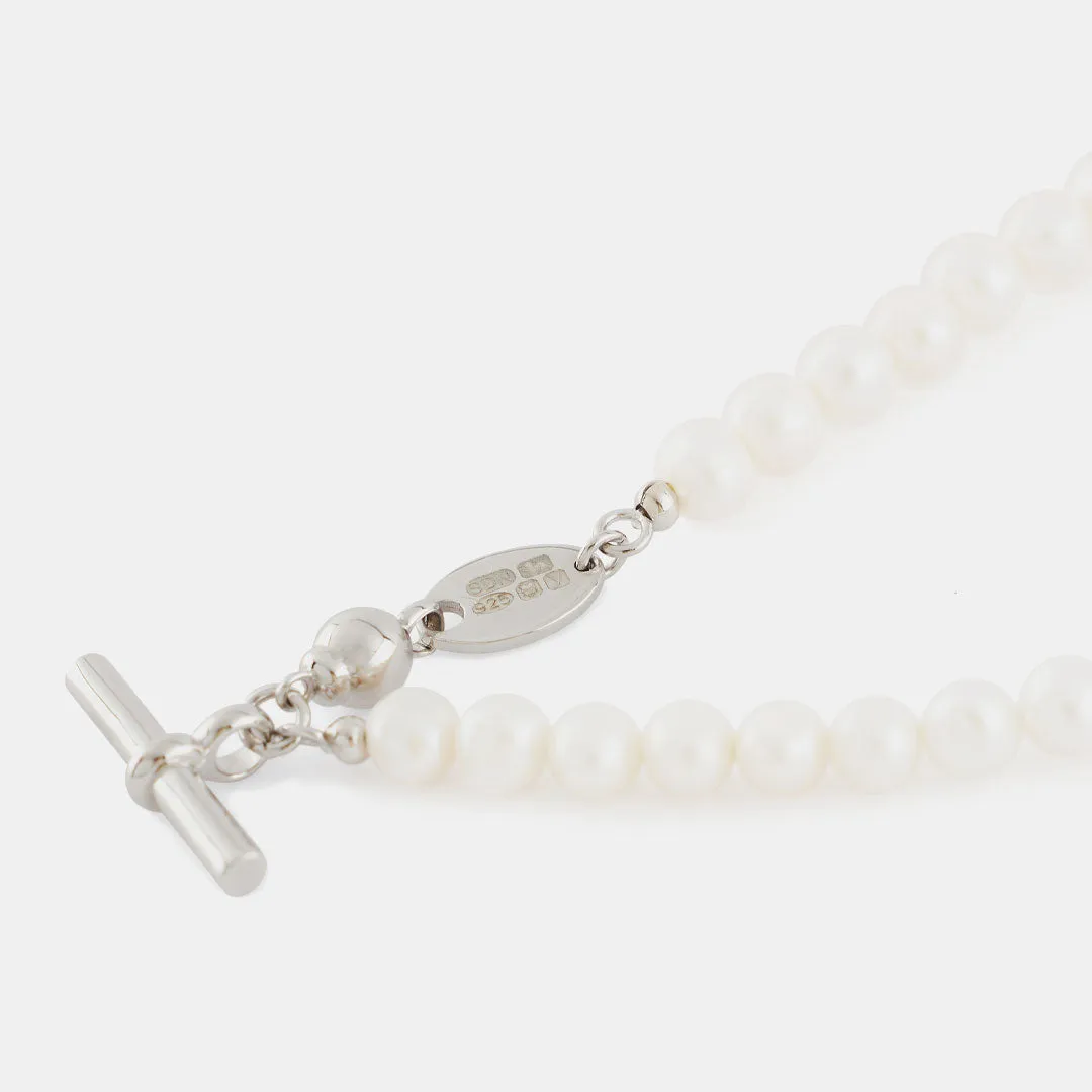 Silver Pearl T-Bar Necklace