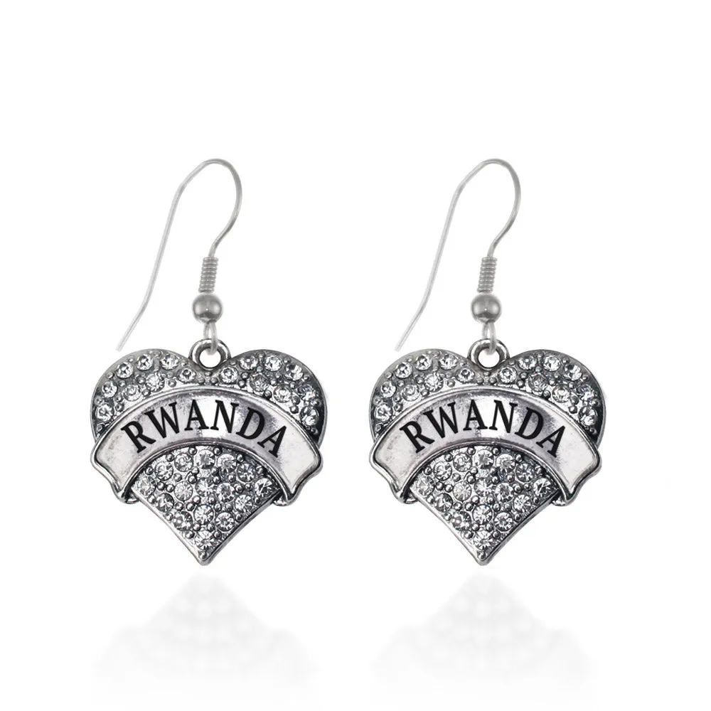 Silver Rwanda Pave Heart Charm Dangle Earrings