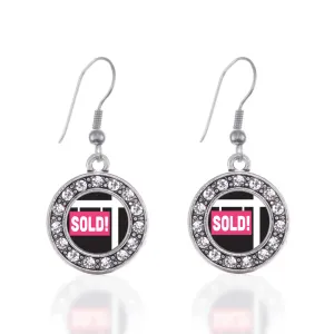 Silver Sold Circle Charm Dangle Earrings