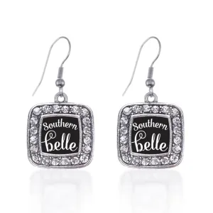 Silver Southern Belle Square Charm Dangle Earrings