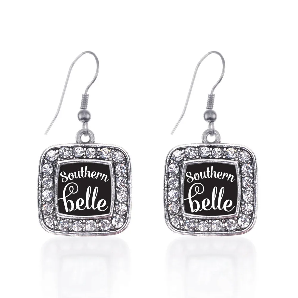 Silver Southern Belle Square Charm Dangle Earrings