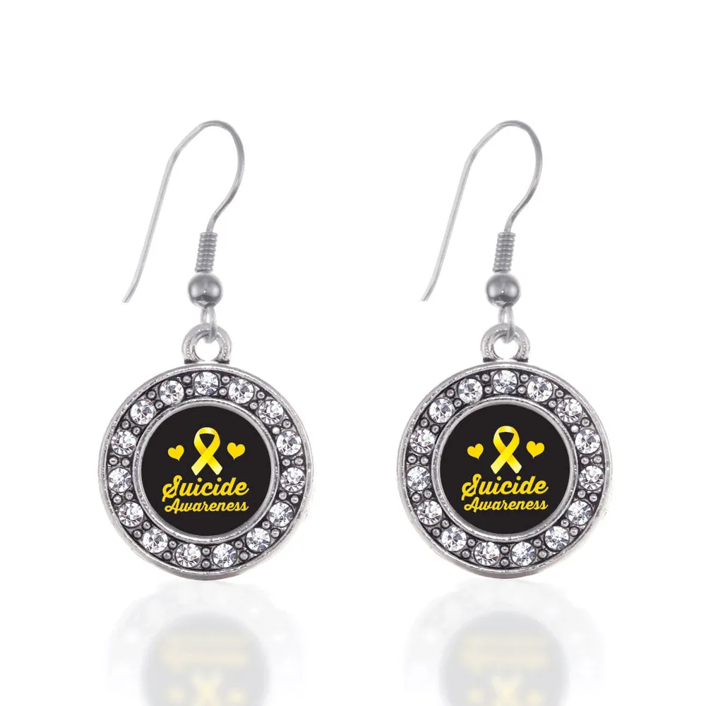 Silver Suicide Awareness Circle Charm Dangle Earrings