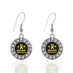 Silver Suicide Awareness Circle Charm Dangle Earrings