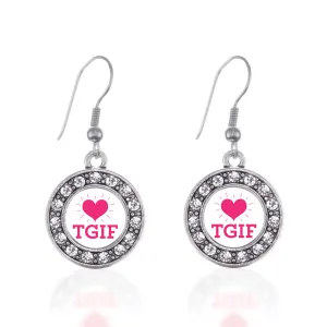 Silver TGIF Circle Charm Dangle Earrings