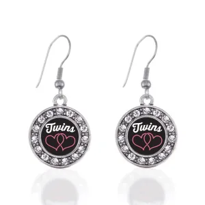 Silver Twins Circle Charm Dangle Earrings