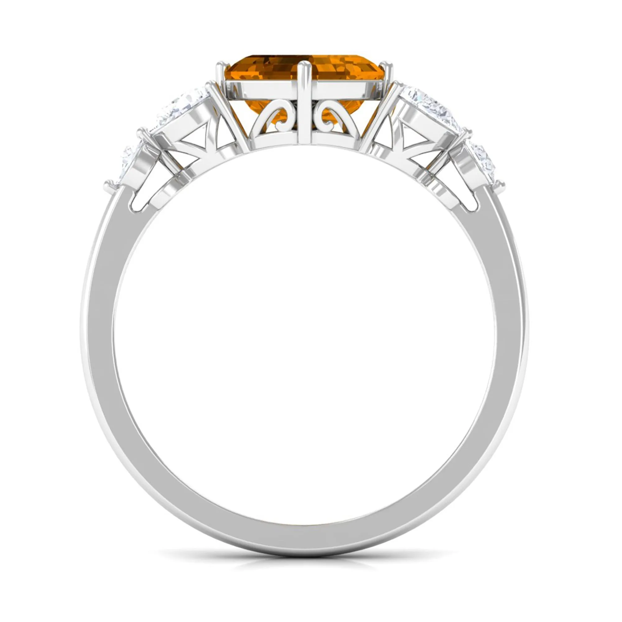 Simple Asscher Cut Citrine Solitaire Engagement Ring with Moissanite