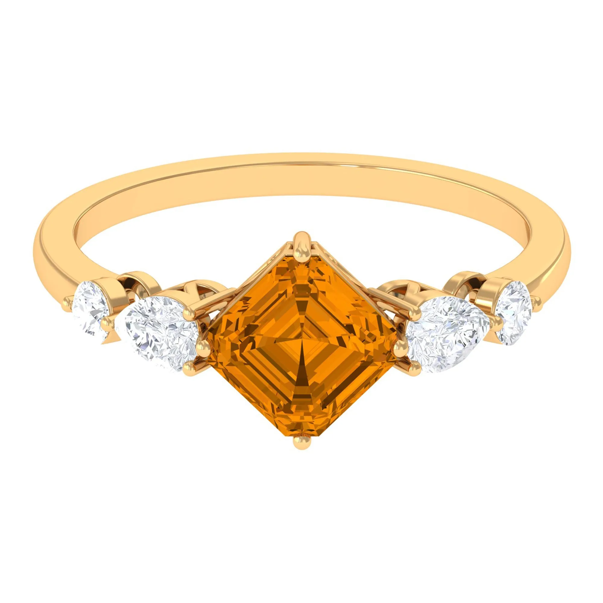 Simple Asscher Cut Citrine Solitaire Engagement Ring with Moissanite