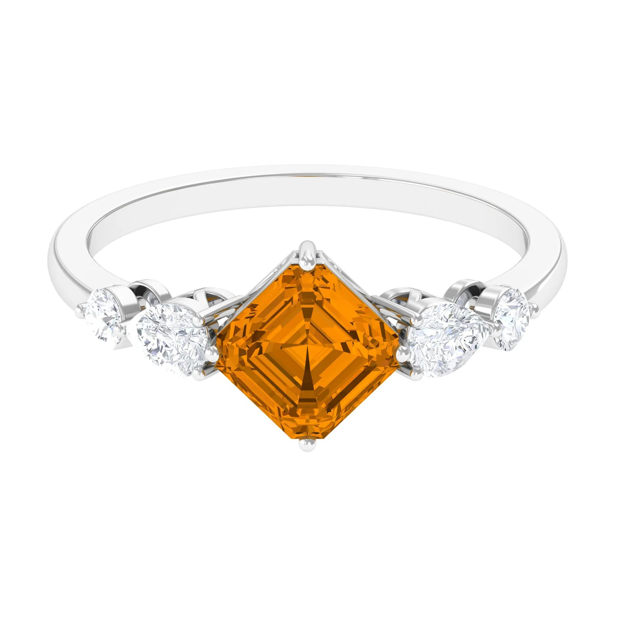 Simple Asscher Cut Citrine Solitaire Engagement Ring with Moissanite