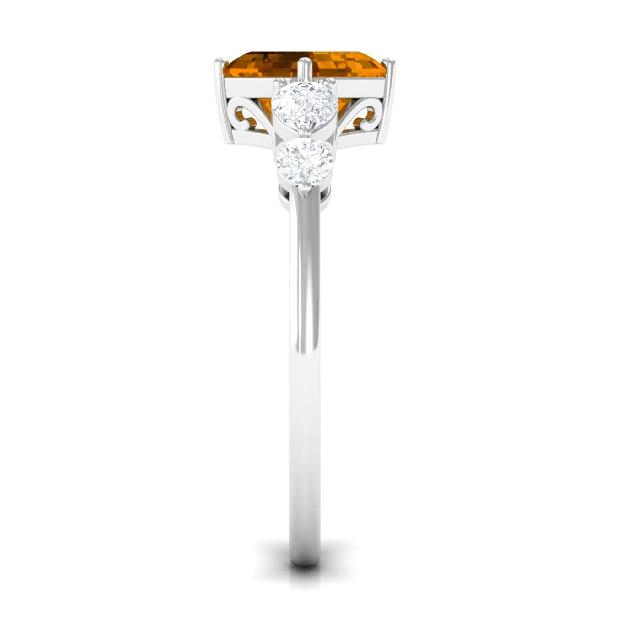 Simple Asscher Cut Citrine Solitaire Engagement Ring with Moissanite