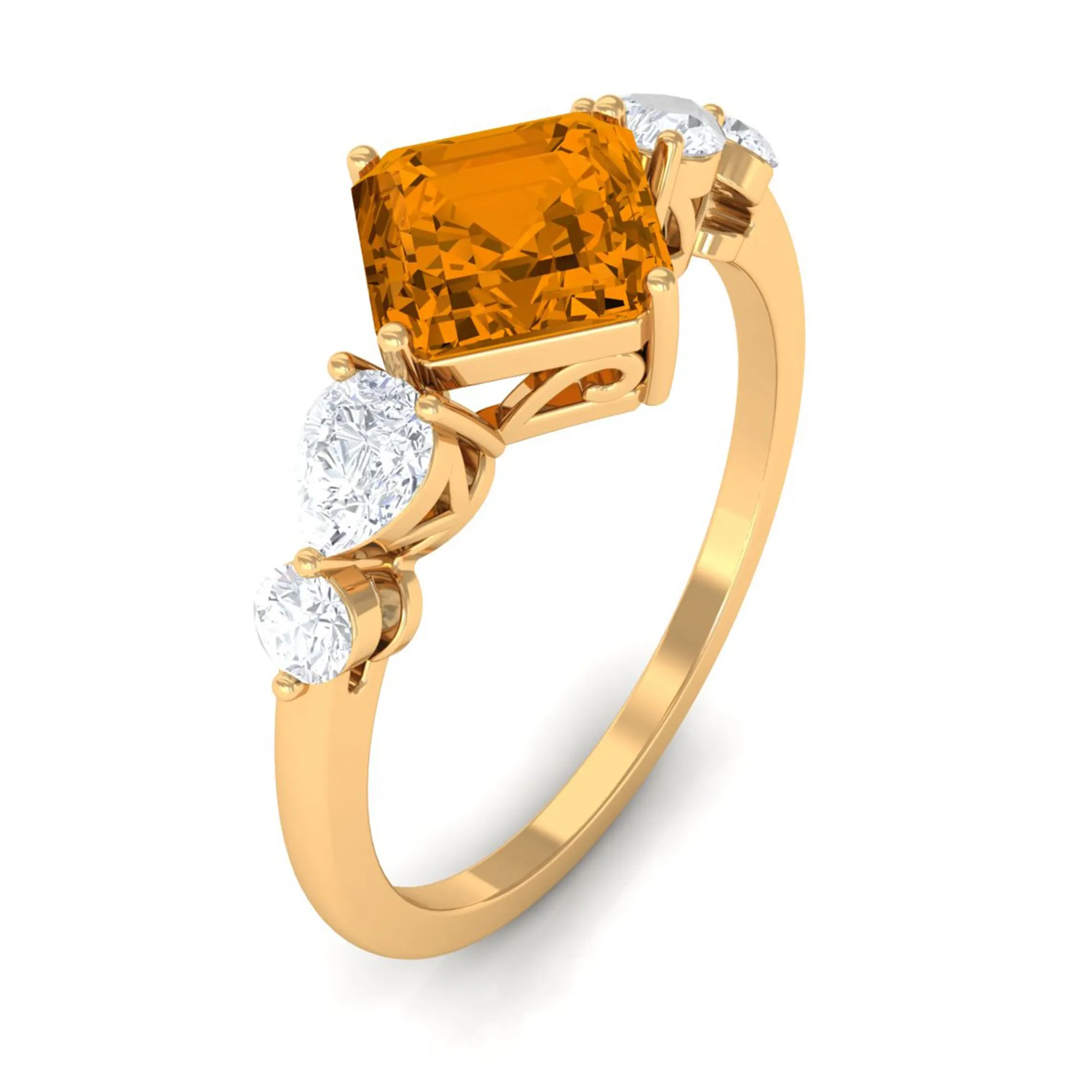 Simple Asscher Cut Citrine Solitaire Engagement Ring with Moissanite