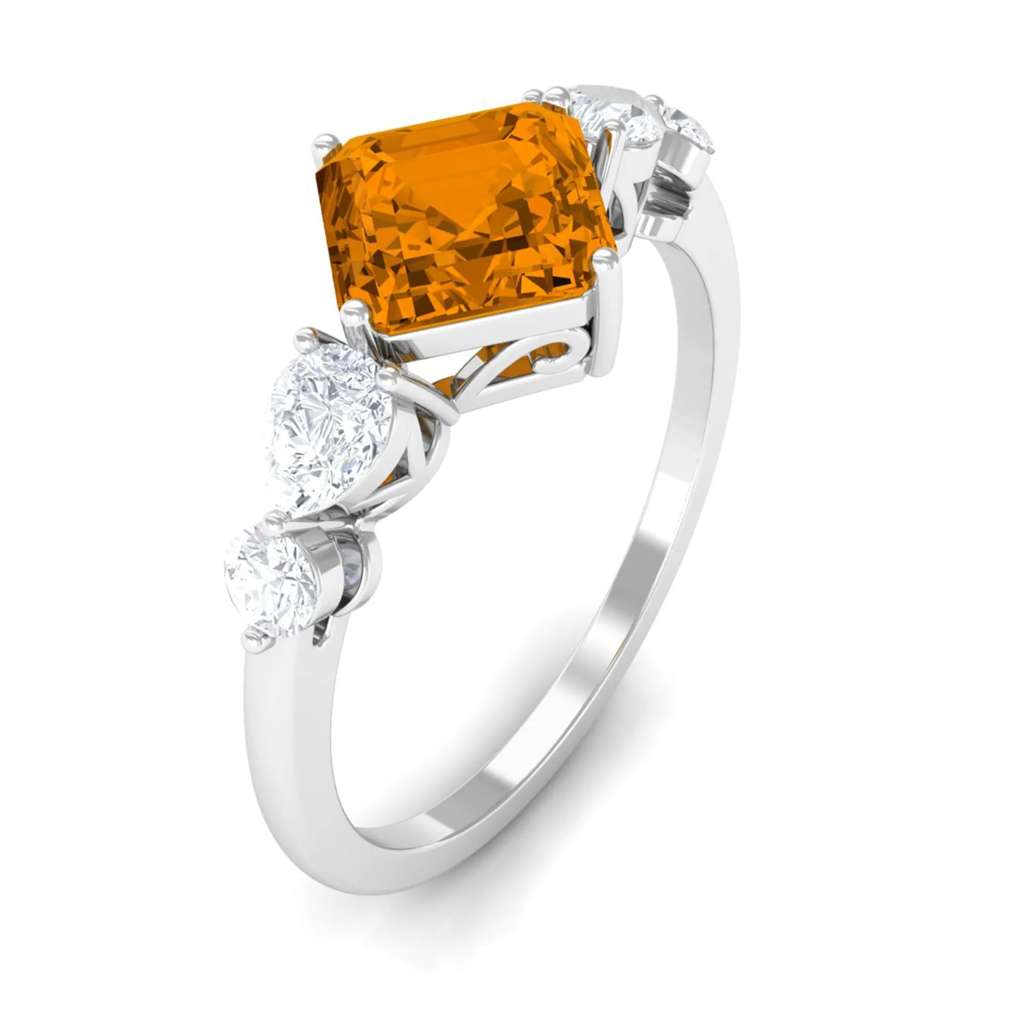 Simple Asscher Cut Citrine Solitaire Engagement Ring with Moissanite