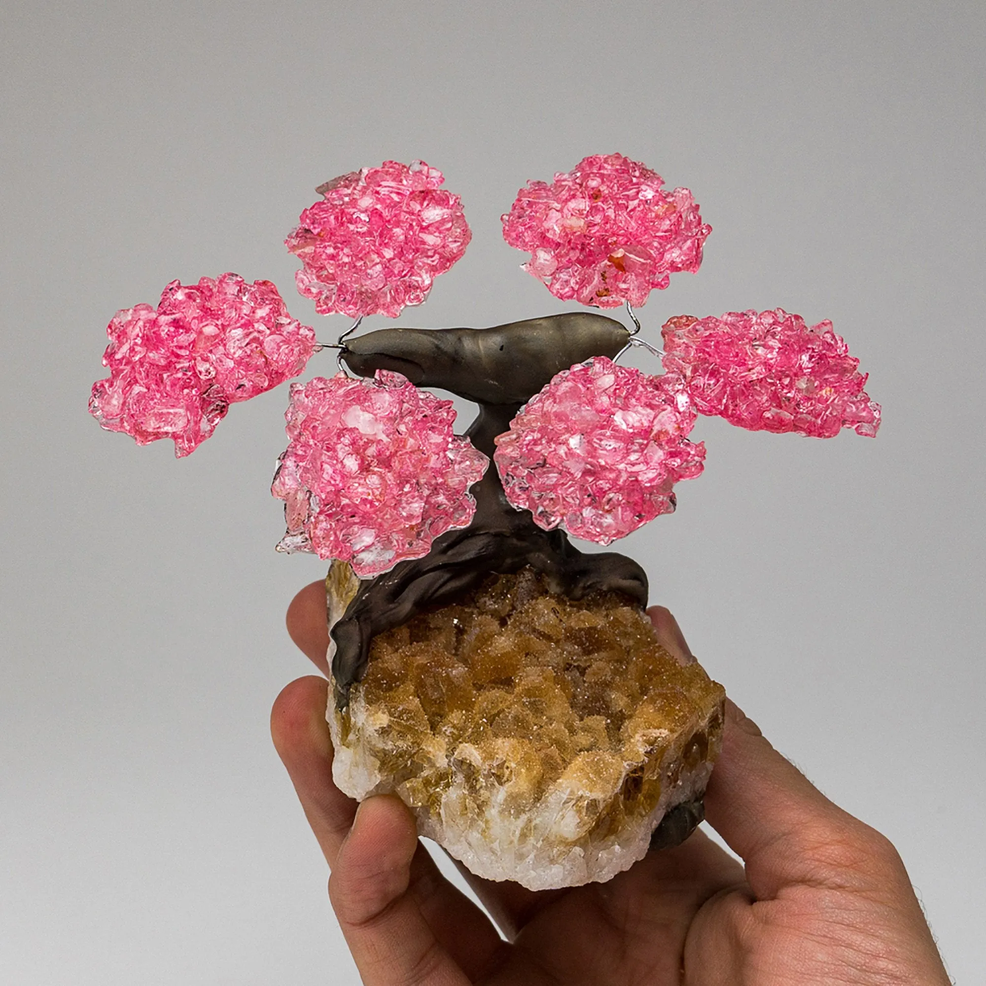 Small Rose Quartz Clustered Gemstone Tree on Citrine Matrix