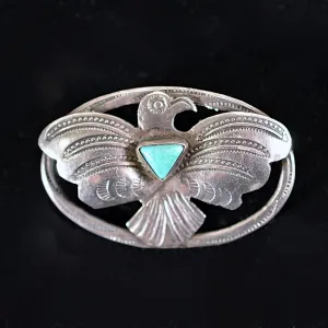 SOLD Vintage Native American Silver Turquoise Thunderbird Brooch, 6.1 Grams