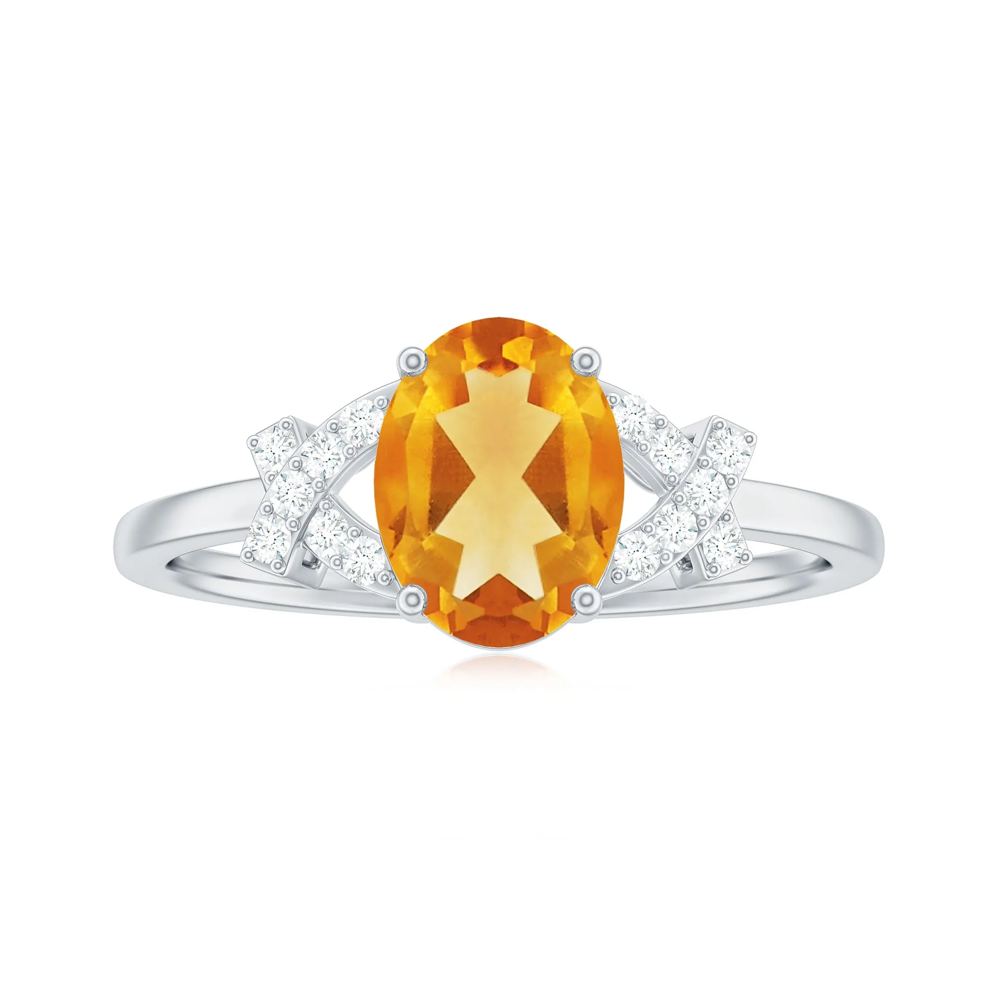 Split Shank Oval Citrine and Diamond Solitaire Engagement Ring